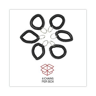 Universal Wrist Coil Plus Key Ring, Plastic, Black, 6/Pack (UNV56050)