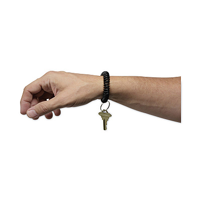 Universal Wrist Coil Plus Key Ring, Plastic, Black, 6/Pack (UNV56050)