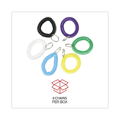 Universal Wrist Coil Plus Key Ring, Plastic, Assorted Colors, 6/Pack (UNV56051)