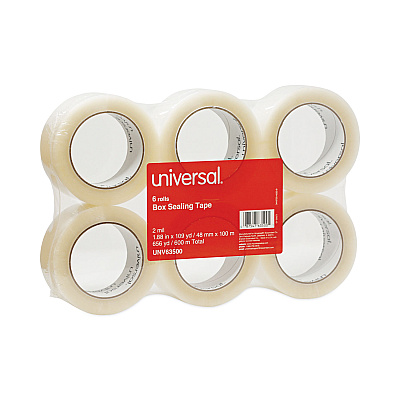 Universal General-Purpose Box Sealing Tape, 3" Core, 1.88" x 110 yds, Clear, 6/Pack (UNV63500)
