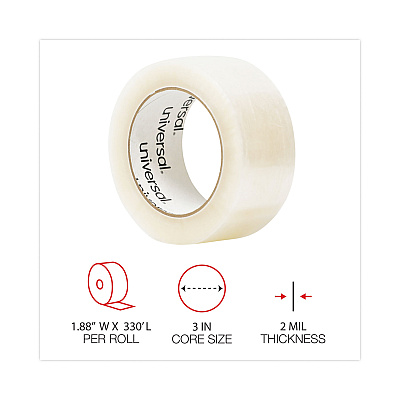 Universal General-Purpose Box Sealing Tape, 3" Core, 1.88" x 110 yds, Clear, 6/Pack (UNV63500)