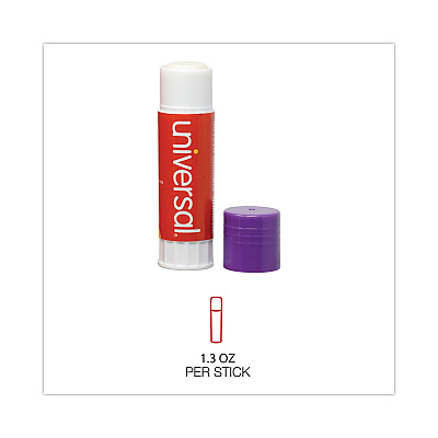 Universal Glue Stick, 1.3 oz, Applies Purple, Dries Clear, 12/Pack (UNV74752)