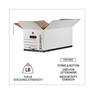 Universal Deluxe Quick Set-up String-and-Button Boxes, Letter Files, White, 12/Carton (UNV75121)