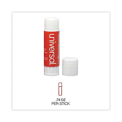 Universal Glue Stick, 0.74 oz, Applies and Dries Clear, 12/Pack (UNV75750)