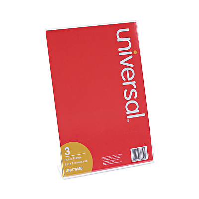 Universal Clear L-Style Freestanding Frame, 5 x 7 Insert, 3/Pack (UNV76850)