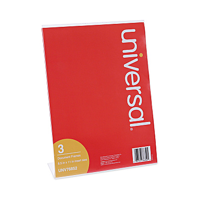 Universal Clear L-Style Freestanding Frame, 8.5 x 11 Insert, 3/Pack (UNV76852)