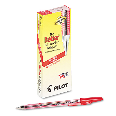 Pilot Better Ballpoint Pen, Stick, Fine 0.7 mm, Red Ink, Translucent Red Barrel, Dozen (PIL37011)