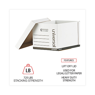 Universal Heavy-Duty Fast Assembly Lift-Off Lid Storage Box, Letter/Legal Files, White, 12/Carton (UNV95224)