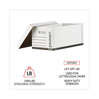 Universal Professional-Grade Heavy-Duty Storage Boxes, Letter/Legal Files, White, 12/Carton (UNV95225)