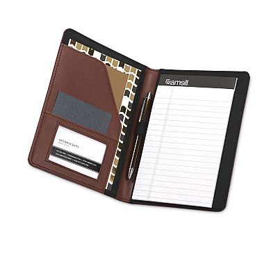 Samsill Contrast Stitch Leather Padfolio, 6.25w x 8.75h, Open Style, Brown (SAM71736)