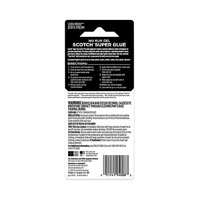 Scotch Super Glue No-Run Gel with Precision Applicator, 0.14 oz, Dries Clear (MMMAD125)