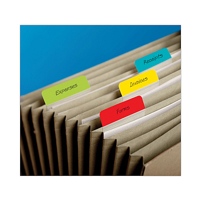 Post-it Tabs 2" Plain Solid Color Angled Tabs, 1/5-Cut, Assorted Colors, 2" Wide, 24/Pack (MMM686AALYR)