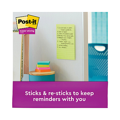 Post-it Notes Super Sticky Pads in Energy Boost Collection Colors, Note Ruled, 5" x 8", 45 Sheets/Pad, 4 Pads/Pack (MMM5845SSUC)