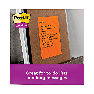 Post-it Notes Super Sticky Pads in Energy Boost Collection Colors, Note Ruled, 5" x 8", 45 Sheets/Pad, 4 Pads/Pack (MMM5845SSUC)