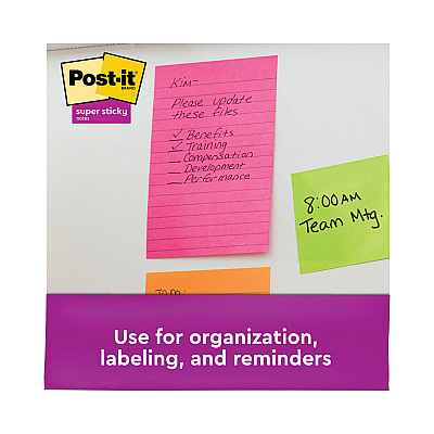 Post-it Notes Super Sticky Pads in Energy Boost Collection Colors, Note Ruled, 5" x 8", 45 Sheets/Pad, 4 Pads/Pack (MMM5845SSUC)