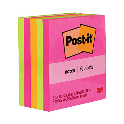 Post-it Notes Original Pads in Poptimistic Collection Colors, 4" x 4", 100 Sheets/Pad, 5 Pads/Pack (MMM6755LAN)