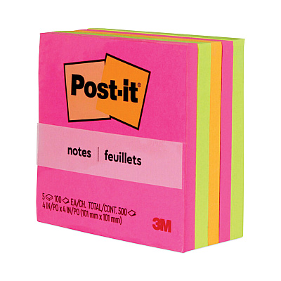 Post-it Notes Original Pads in Poptimistic Collection Colors, 4" x 4", 100 Sheets/Pad, 5 Pads/Pack (MMM6755LAN)