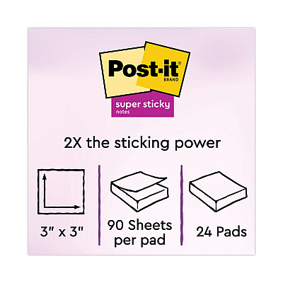 Post-it Notes Super Sticky Pads in Canary Yellow, Value Pack, 3" x 3", 90 Sheets/Pad, 24 Pads/Pack (MMM65424SSCY)