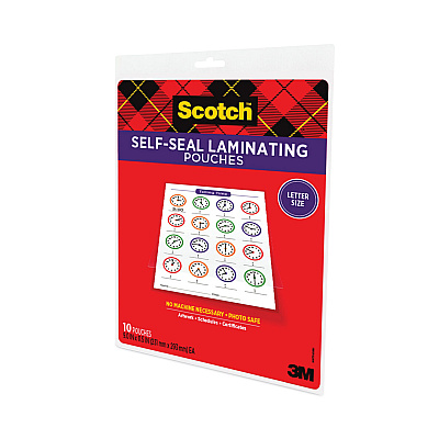 Scotch Self-Sealing Laminating Pouches, 9.5 mil, 9 x 11.5, Gloss Clear, 10/Pack (MMM70005147700)