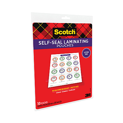 Scotch Self-Sealing Laminating Pouches, 9.5 mil, 9 x 11.5, Gloss Clear, 10/Pack (MMM70005147700)