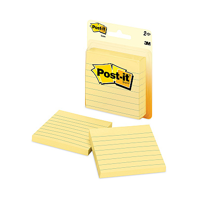 Post-it Notes Original Pads in Canary Yellow, Note Ruled, 3" x 3", 100 Sheets/Pad, 2 Pads/Pack (MMM70016076773)