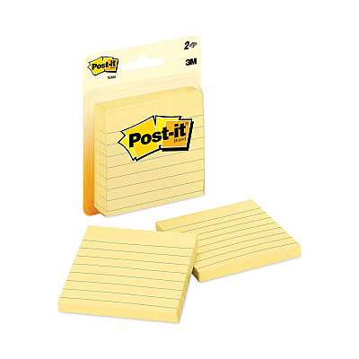Post-it Notes Original Pads in Canary Yellow, Note Ruled, 3" x 3", 100 Sheets/Pad, 2 Pads/Pack (MMM70016076773)