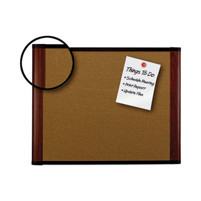 3M Widescreen Cork Bulletin Board, 36 x 24, Tan Surface, Mahogany Aluminum Frame (MMMC3624MY)