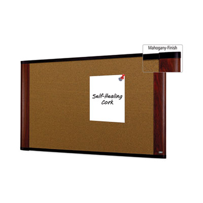 3M Widescreen Cork Bulletin Board, 36 x 24, Tan Surface, Mahogany Aluminum Frame (MMMC3624MY)