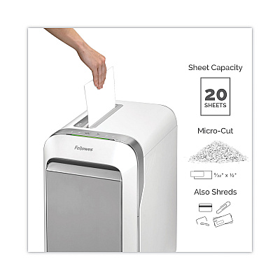 Fellowes Powershred LX220 Micro-Cut Shredder, 20 Manual Sheet Capacity, White (5015501)