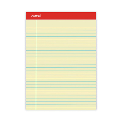 Universal Perforated Ruled Writing Pads, Wide/Legal Rule, Red Headband, 50 Canary-Yellow 8.5 x 11.75 Sheets, Dozen (UNV10630)