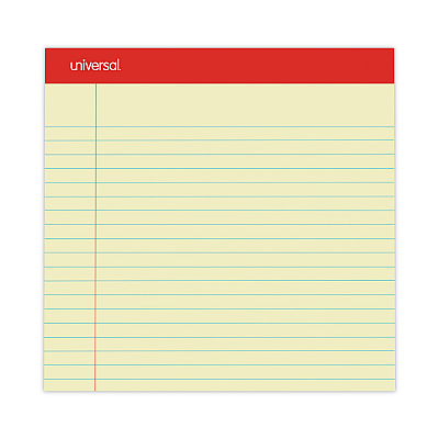 Universal Perforated Ruled Writing Pads, Wide/Legal Rule, Red Headband, 50 Canary-Yellow 8.5 x 11.75 Sheets, Dozen (UNV10630)