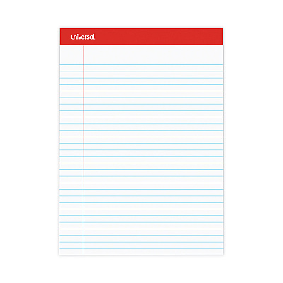 Universal Perforated Ruled Writing Pads, Wide/Legal Rule, Red Headband, 50 White 8.5 x 11.75 Sheets, Dozen (UNV20630)
