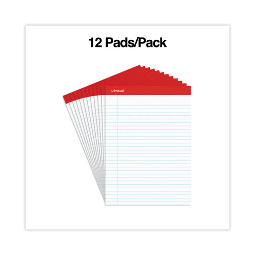 Universal Perforated Ruled Writing Pads, Wide/Legal Rule, Red Headband, 50 White 8.5 x 11.75 Sheets, Dozen (20630)