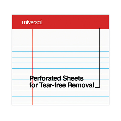 Universal Perforated Ruled Writing Pads, Wide/Legal Rule, Red Headband, 50 White 8.5 x 11.75 Sheets, Dozen (UNV20630)