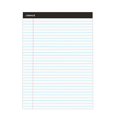 Universal Premium Ruled Writing Pads with Heavy-Duty Back, Wide/Legal Rule, Black Headband, 50 White 8.5 x 11 Sheets, 6/Pack (UNV30630)