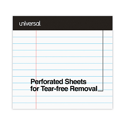 Universal Premium Ruled Writing Pads with Heavy-Duty Back, Wide/Legal Rule, Black Headband, 50 White 8.5 x 11 Sheets, 6/Pack (UNV30630)