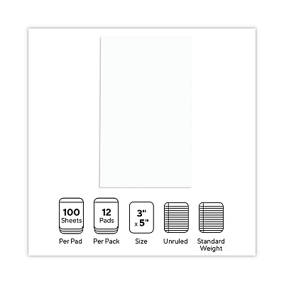 Universal Scratch Pads, Unruled, 3 x 5, White, 100 Sheets, 12/Pack (UNV35613)