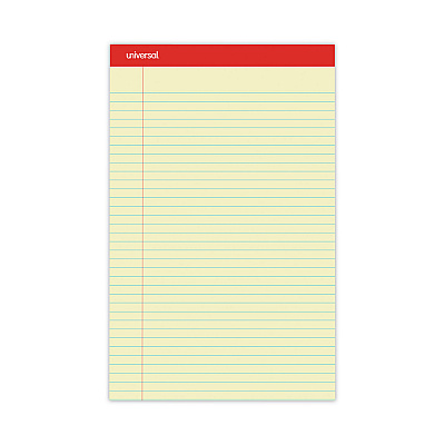 Universal Perforated Ruled Writing Pads, Wide/Legal Rule, Red Headband, 50 Canary-Yellow 8.5 x 14 Sheets, Dozen (UNV40000)