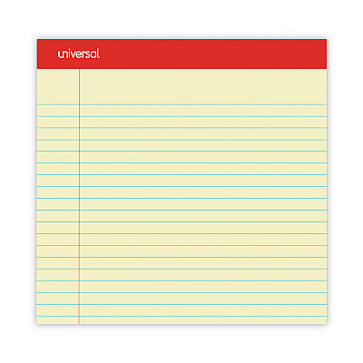 Universal Perforated Ruled Writing Pads, Wide/Legal Rule, Red Headband, 50 Canary-Yellow 8.5 x 14 Sheets, Dozen (UNV40000)