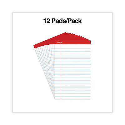 Universal Perforated Ruled Writing Pads, Wide/Legal Rule, Red Headband, 50 White 8.5 x 14 Sheets, Dozen (UNV45000)
