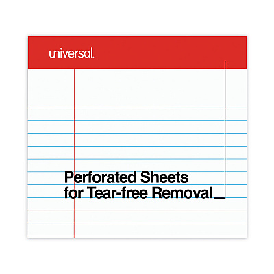 Universal Perforated Ruled Writing Pads, Wide/Legal Rule, Red Headband, 50 White 8.5 x 14 Sheets, Dozen (UNV45000)