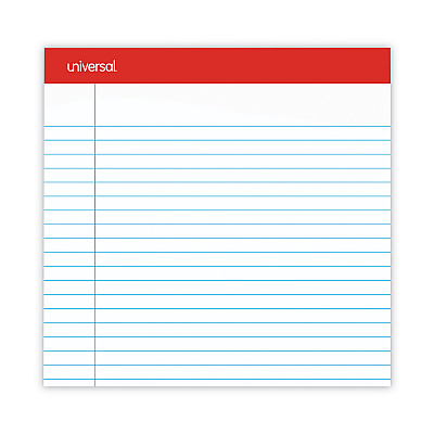 Universal Perforated Ruled Writing Pads, Wide/Legal Rule, Red Headband, 50 White 8.5 x 14 Sheets, Dozen (UNV45000)