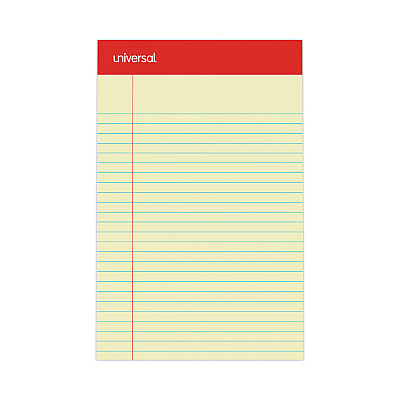 Universal Perforated Ruled Writing Pads, Narrow Rule, Red Headband, 50 Canary-Yellow 5 x 8 Sheets, Dozen (UNV46200)