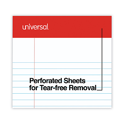 Universal Perforated Ruled Writing Pads, Narrow Rule, Red Headband, 50 White 5 x 8 Sheets, Dozen (UNV46300)