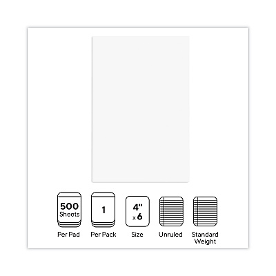 Universal Loose White Memo Sheets, 4 x 6, Unruled, Plain White, 500/Pack (UNV46500)