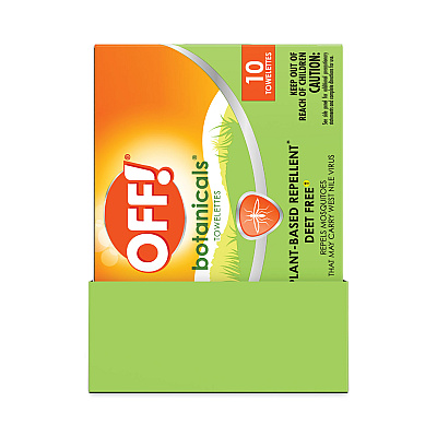 OFF! Botanicals Insect Repellant, Box, 10 Wipes/Pack, 8 Packs/Carton (SJN694974)