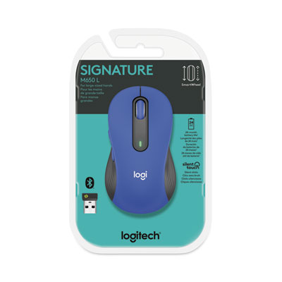 Signature M650 Wireless Mouse, Large, 2.4 GHz Frequency, 33 ft Wireless Range, Right Hand Use, Blue (910006232)