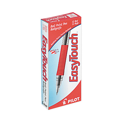 Pilot EasyTouch Ballpoint Pen, Stick, Medium 1 mm, Red Ink, Clear/Red Barrel, Dozen (PIL32012)
