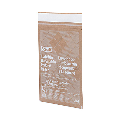 Scotch Curbside Recyclable Padded Mailer, #0, Bubble Cushion, Self-Adhesive Closure, 7 x 11.25, Natural Kraft, 100/Carton (MMMCR01)