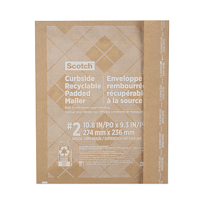 Scotch Curbside Recyclable Padded Mailer, #2, Bubble Cushion, Self-Adhesive Closure, 11.25 x 12, Natural Kraft, 100/Carton (MMMCR21)